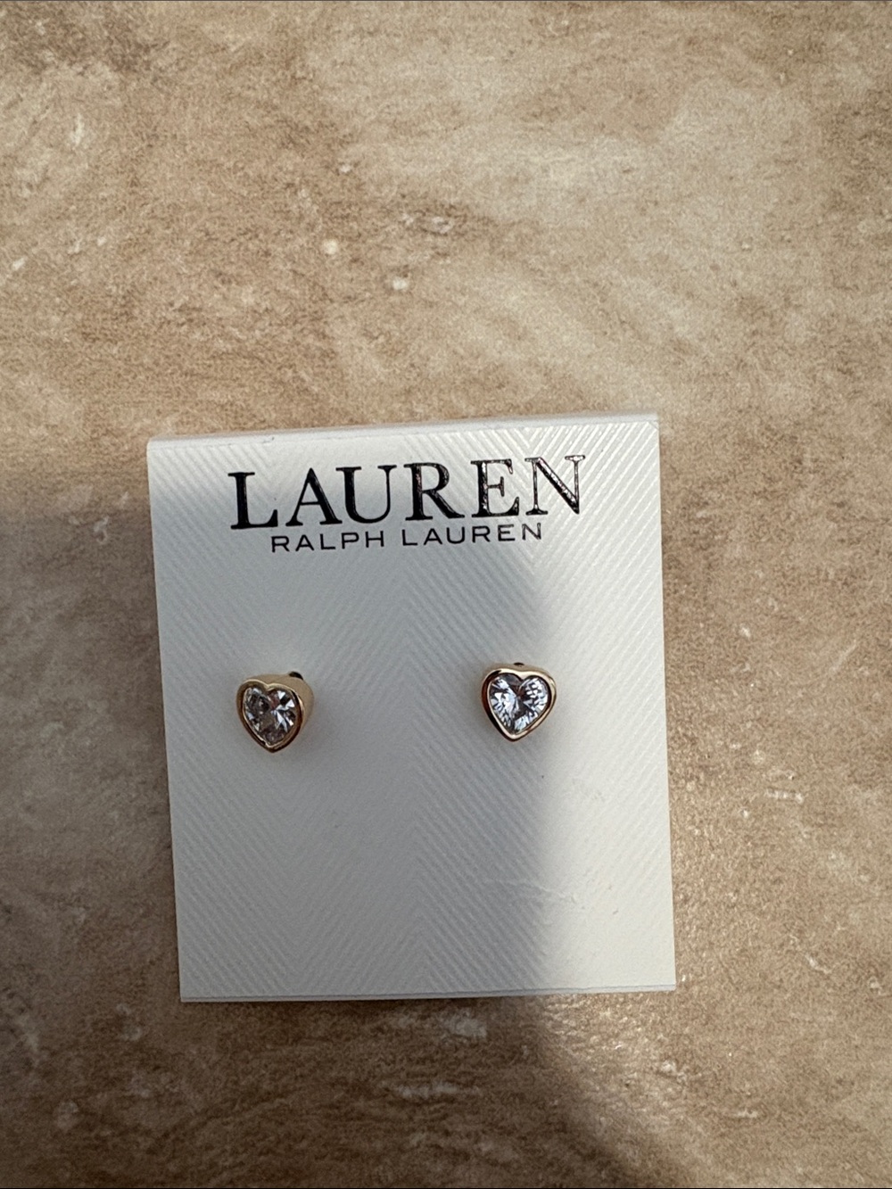 Lauren Ralph Lauren Gold Heart Crystal Stud Earrings